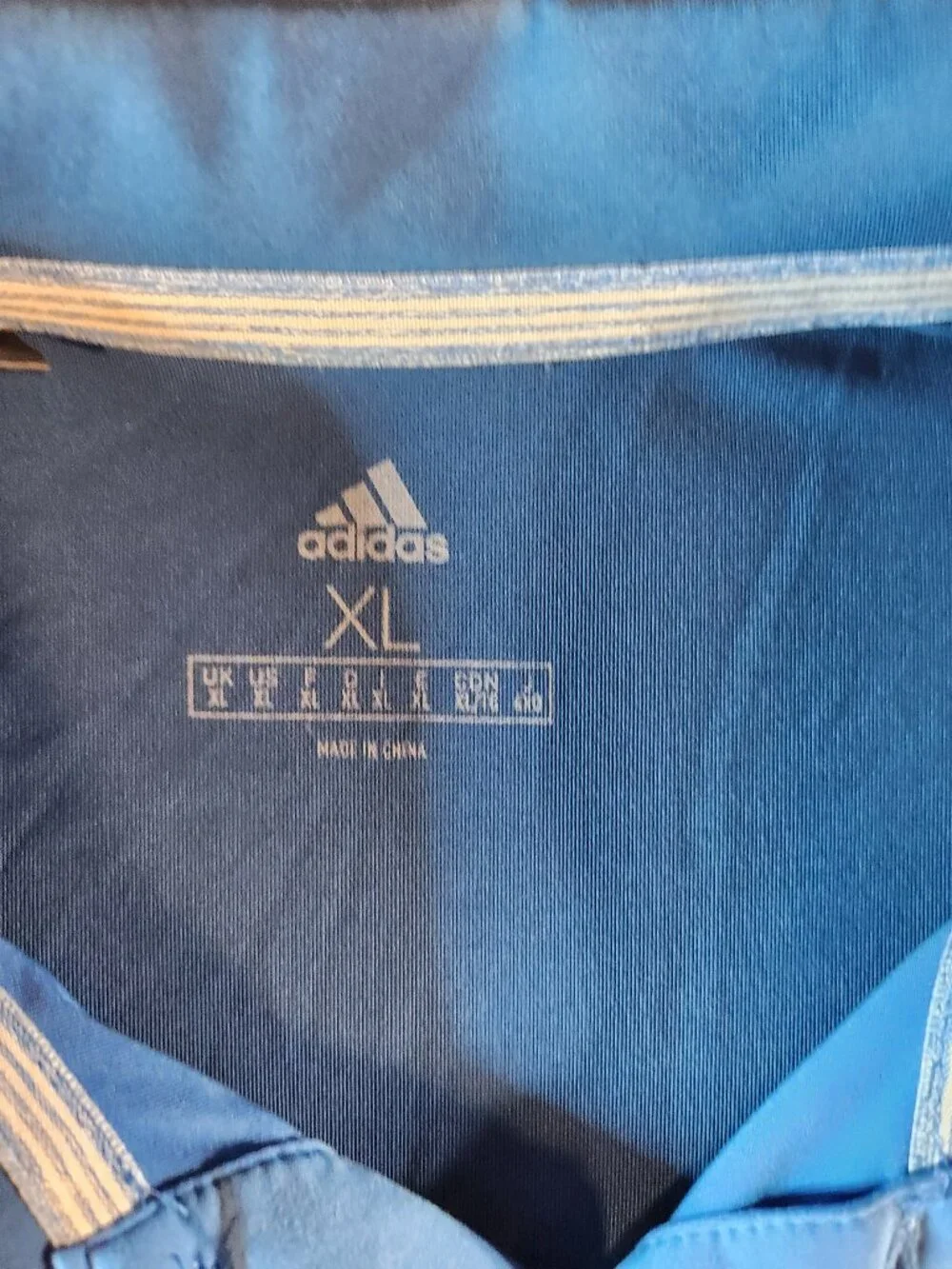 Adidas Blue and Gray Stripe Polo XL